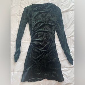 Zara Dark Green Velvet Rouched Mini Dress